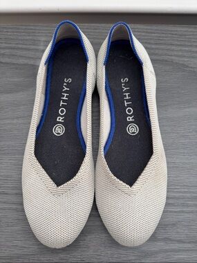 Rothy's Women's size 8.5 Knit Ballet Flat - Light Gray with Blue Trim